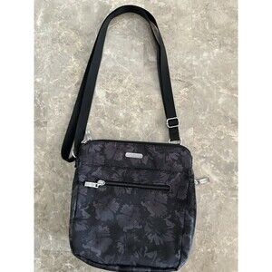 Baggalini Crossbody Bag Travel Zip Pockets In Midnight Blossom
